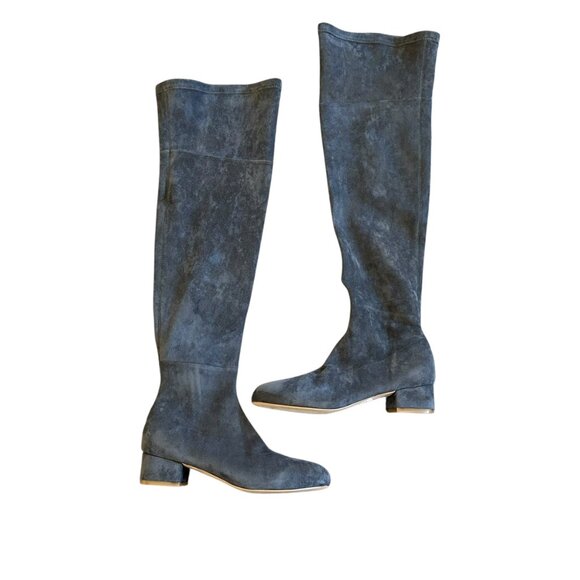 Anthropologie Grey Suede OTK Over The Knee Boots Low Heel Round Toe Size 6 Women - Picture 2 of 10